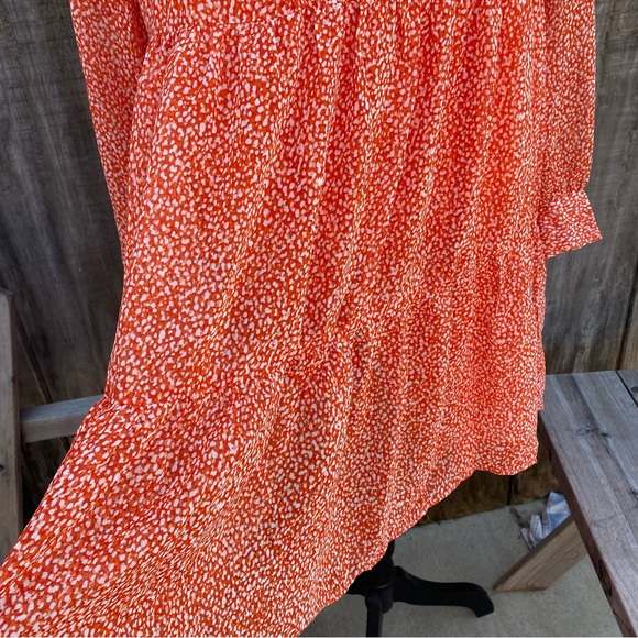 New Sam and Jess Ditzy Floral Orange Dress Sheer Long Button Sleeve Lined Dress - Picture 8 of 10